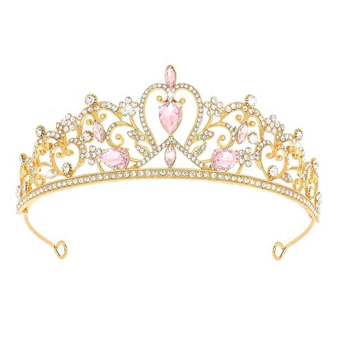Crown for Women Princess Gold Tiara for Girls Shiny Pink Rhinestone Hair Accessories for Birthday Crown for Wedding and Party in Saudi Arabia