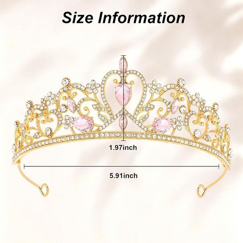 Crown for Women Princess Gold Tiara for Girls Shiny Pink Rhinestone Hair Accessories for Birthday Crown for Wedding and Party in Saudi Arabia