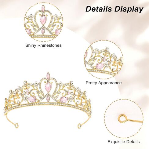 Crown for Women Princess Gold Tiara for Girls Shiny Pink Rhinestone Hair Accessories for Birthday Crown for Wedding and Party in Saudi Arabia