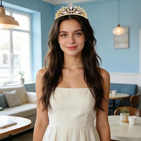 Crown for Women Princess Gold Tiara for Girls Shiny Pink Rhinestone Hair Accessories for Birthday Crown for Wedding and Party in Saudi Arabia