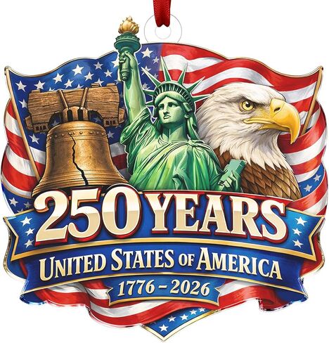 America 250th Anniversary Ornament - Acrylic 250th Anniversary USA Flag Tree Ornament - 250 Years Patriotic Christmas Ornaments - 1776-2026 Commemorative Gifts - Independence Day Gift for US Citizens in Kuwait