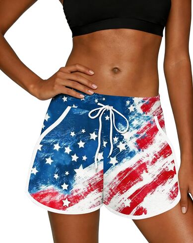 NEWWEN American Flag Shorts Women 4th of July Summer Board Shorts Fourth of July Patriotic Short Star Stripe Graphic Outfits in Saudi Arabia