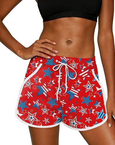 NEWWEN American Flag Shorts Women 4th of July Summer Board Shorts Fourth of July Patriotic Short Star Stripe Graphic Outfits in Saudi Arabia