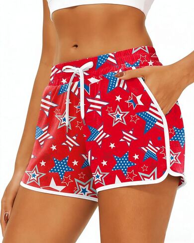 NEWWEN American Flag Shorts Women 4th of July Summer Board Shorts Fourth of July Patriotic Short Star Stripe Graphic Outfits in Saudi Arabia