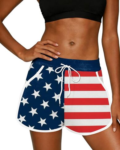 NEWWEN American Flag Shorts Women 4th of July Summer Board Shorts Fourth of July Patriotic Short Star Stripe Graphic Outfits in Saudi Arabia