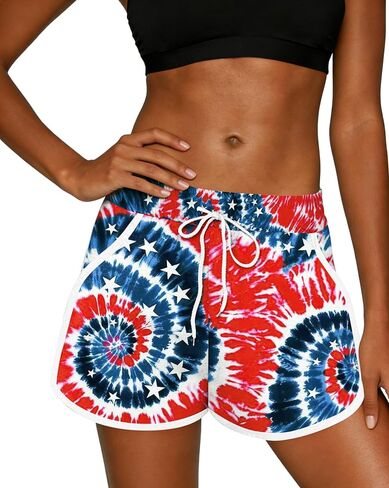 NEWWEN American Flag Shorts Women 4th of July Summer Board Shorts Fourth of July Patriotic Short Star Stripe Graphic Outfits in Saudi Arabia