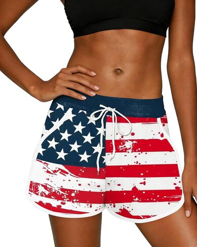 NEWWEN American Flag Shorts Women 4th of July Summer Board Shorts Fourth of July Patriotic Short Star Stripe Graphic Outfits in Saudi Arabia