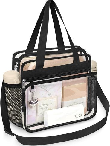 Clear Bag for Stadium Events 12 x 12 x 6, Clear Tote Lunch Bag with Adjustable Strap, Zipper Closure Crossbody Shoulder Handbag with Reinforced Stitches & Straps for Work, Sports, Games and Gym in Saudi Arabia