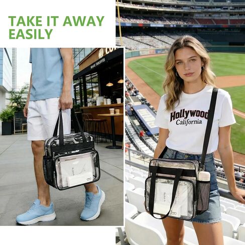 Clear Bag for Stadium Events 12 x 12 x 6, Clear Tote Lunch Bag with Adjustable Strap, Zipper Closure Crossbody Shoulder Handbag with Reinforced Stitches & Straps for Work, Sports, Games and Gym in Saudi Arabia