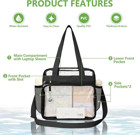 Clear Bag for Stadium Events 12 x 12 x 6, Clear Tote Lunch Bag with Adjustable Strap, Zipper Closure Crossbody Shoulder Handbag with Reinforced Stitches & Straps for Work, Sports, Games and Gym in Saudi Arabia