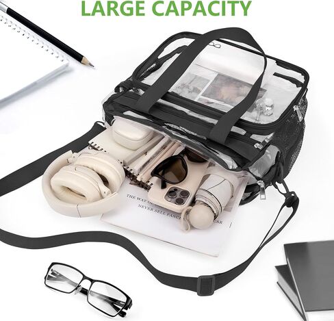 Clear Bag for Stadium Events 12 x 12 x 6, Clear Tote Lunch Bag with Adjustable Strap, Zipper Closure Crossbody Shoulder Handbag with Reinforced Stitches & Straps for Work, Sports, Games and Gym in Saudi Arabia