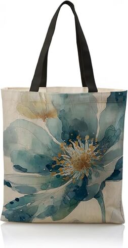 Watercolor Style Floral Canvas Tote Bag, Large Flower Print Reusable Shopping Bag, Aesthetic Canvas Tote Bags, Funny Shoulder Bags for Shopping Work Travel Beach in Saudi Arabia