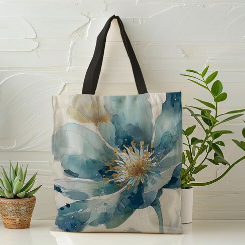 Watercolor Style Floral Canvas Tote Bag, Large Flower Print Reusable Shopping Bag, Aesthetic Canvas Tote Bags, Funny Shoulder Bags for Shopping Work Travel Beach in Saudi Arabia