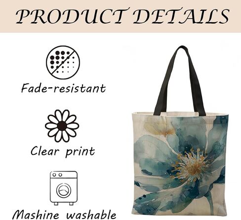 Watercolor Style Floral Canvas Tote Bag, Large Flower Print Reusable Shopping Bag, Aesthetic Canvas Tote Bags, Funny Shoulder Bags for Shopping Work Travel Beach in Saudi Arabia