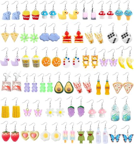 40 Pairs Weird Cute Earrings Fun Cool Funky Aesthetic Drop Dangle Earrings for Women Funny Earrings Jewelry Set in Saudi Arabia