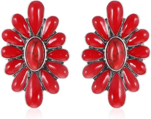 Western Earrings for Women Turquoise Red Bohemian Flower Drop Turquoise Earrings Dangle Statement Cowgirl Ethnic Boho Stud Earring Western Jewelry for Women Country Concert Dress in Saudi Arabia