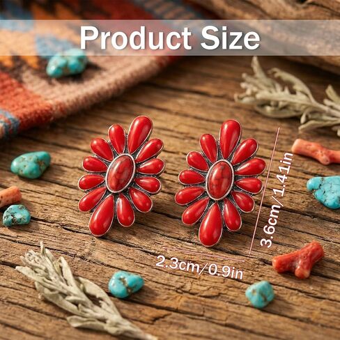 Western Earrings for Women Turquoise Red Bohemian Flower Drop Turquoise Earrings Dangle Statement Cowgirl Ethnic Boho Stud Earring Western Jewelry for Women Country Concert Dress in Saudi Arabia