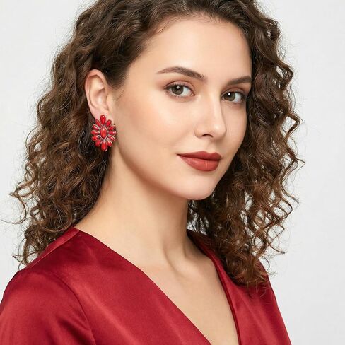 Western Earrings for Women Turquoise Red Bohemian Flower Drop Turquoise Earrings Dangle Statement Cowgirl Ethnic Boho Stud Earring Western Jewelry for Women Country Concert Dress in Saudi Arabia