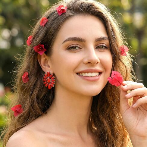 Western Earrings for Women Turquoise Red Bohemian Flower Drop Turquoise Earrings Dangle Statement Cowgirl Ethnic Boho Stud Earring Western Jewelry for Women Country Concert Dress in Saudi Arabia