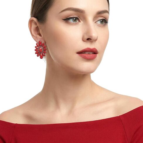 Western Earrings for Women Turquoise Red Bohemian Flower Drop Turquoise Earrings Dangle Statement Cowgirl Ethnic Boho Stud Earring Western Jewelry for Women Country Concert Dress in Saudi Arabia