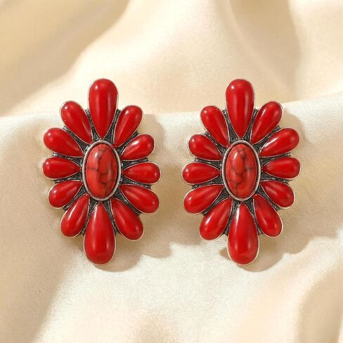 Western Earrings for Women Turquoise Red Bohemian Flower Drop Turquoise Earrings Dangle Statement Cowgirl Ethnic Boho Stud Earring Western Jewelry for Women Country Concert Dress in Saudi Arabia