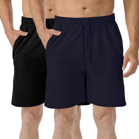 7'' Cotton Athletic Short Men, 2 Pack Mens Shorts Casual with Zipper Pockets, Workout Shorts for Men, Gym, Running in Saudi Arabia
