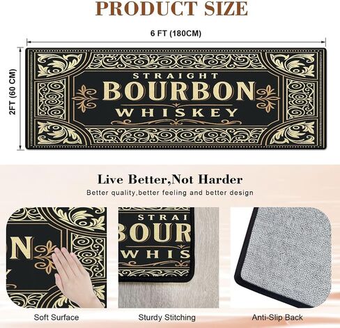 Runner Rug 2x6 Bourbon Whiskey Ornate Vintage Decorative Label Washable Area Runner Rug Bathroom Rugs Kitchen Mats for Floor Door Mat Runners for Hallways Living Room Bedroom in Saudi Arabia