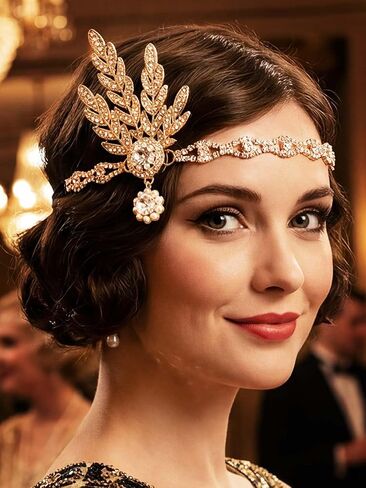 GORTIN 1920s Flapper Headpiece أحجار الراين Flapper Headband Roaring 20s إكسسوارات الشعر للنساء (ذهبي، مقاس واحد) in Saudi Arabia