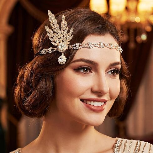 GORTIN 1920s Flapper Headpiece أحجار الراين Flapper Headband Roaring 20s إكسسوارات الشعر للنساء (ذهبي، مقاس واحد) in Saudi Arabia