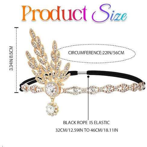 GORTIN 1920s Flapper Headpiece أحجار الراين Flapper Headband Roaring 20s إكسسوارات الشعر للنساء (ذهبي، مقاس واحد) in Saudi Arabia