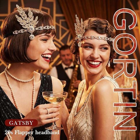 GORTIN 1920s Flapper Headpiece أحجار الراين Flapper Headband Roaring 20s إكسسوارات الشعر للنساء (ذهبي، مقاس واحد) in Saudi Arabia
