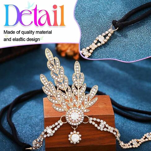 GORTIN 1920s Flapper Headpiece أحجار الراين Flapper Headband Roaring 20s إكسسوارات الشعر للنساء (ذهبي، مقاس واحد) in Saudi Arabia