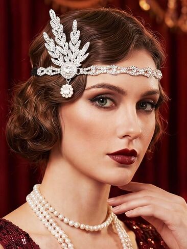 GORTIN 1920s Flapper Headpiece أحجار الراين Flapper Headband Roaring 20s إكسسوارات الشعر للنساء (ذهبي، مقاس واحد) in Saudi Arabia