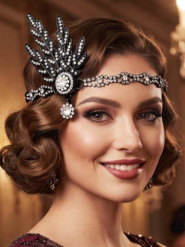 GORTIN 1920s Flapper Headpiece أحجار الراين Flapper Headband Roaring 20s إكسسوارات الشعر للنساء (ذهبي، مقاس واحد) in Saudi Arabia