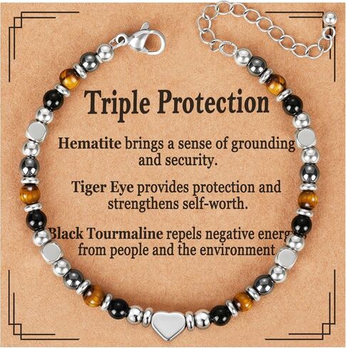 Triple Protection Bracelet for Women Gifts Energy Hematite Black Tourmaline Tigers Eye Bead Crystal Healing Jewelry Natural in Saudi Arabia