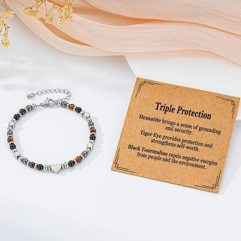 Triple Protection Bracelet for Women Gifts Energy Hematite Black Tourmaline Tigers Eye Bead Crystal Healing Jewelry Natural in Saudi Arabia