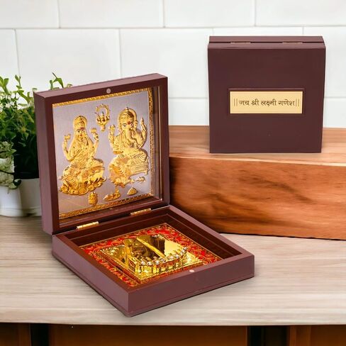 LOVENSPIRE Gold Plated Plastic Hindu Idol with Charan Paduka Spiritual Photo Frame for Home Temple, Office Decor | Indian Return Gift for Housewarming, Diwali Pooja & Weddings Laxmi Ganesh in Saudi Arabia