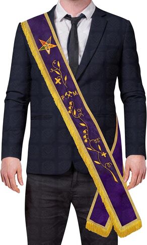 OES Past Matron P.M Purple Velvet Sash Right-to-Left, 43 Inch Long 4 Inch Wide, Gold Fringe 1.5", Machine Embroidered + Matching White Sash Case in Saudi Arabia