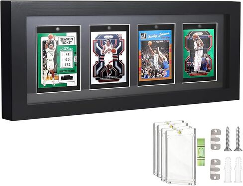 Trading Card Display Frame for 4 Standard Cards - Wall Mount Baseball Card Display Case with UV Protection Magnetic Card Holder, Display for Basketball Football Hockey Pokemon MTG Yugioh in Kuwait