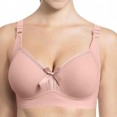 Womens Seamless Push Up Bra - Comfort Wireless Tie Bow Padded Bralettes Smoothing Three Buckle Heavy Breast Tshirt Bra in Kuwait