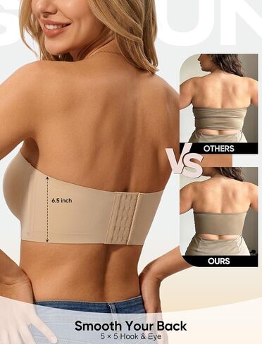 Strapless Bra for Women Non-Slip Silicone Bandeau Invisible Under Dresses Convertible with Clear & Fabric Straps Beige XL in Saudi Arabia