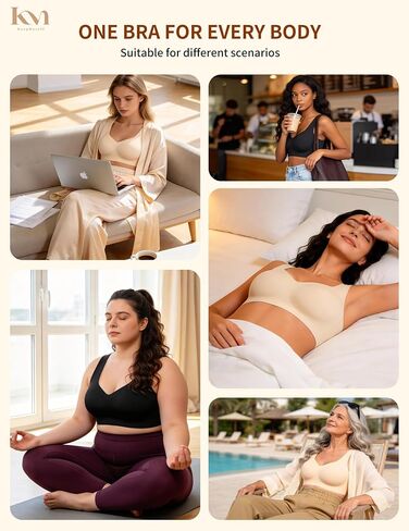 Women's Seamless Wireless Bra No Underwire Pullover Full Coverage T-Shirt Bralette Wide Straps Comfy Sleep Bra Nude 3X in Saudi Arabia