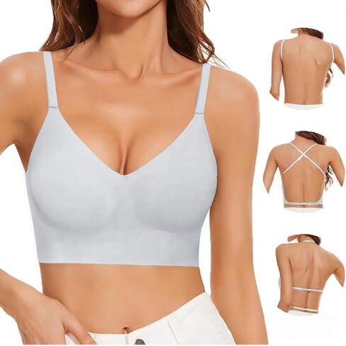 Low Back Bra Wireless Seamless Push Up Backless Jelly Bra Removable Convertible Support Everyday Halter Bralette in Kuwait