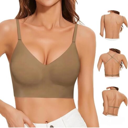 Low Back Bra Wireless Seamless Push Up Backless Jelly Bra Removable Convertible Support Everyday Halter Bralette in Kuwait