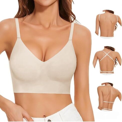 Low Back Bra Wireless Seamless Push Up Backless Jelly Bra Removable Convertible Support Everyday Halter Bralette in Kuwait