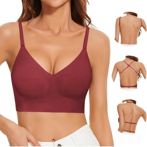 Low Back Bra Wireless Seamless Push Up Backless Jelly Bra Removable Convertible Support Everyday Halter Bralette in Kuwait