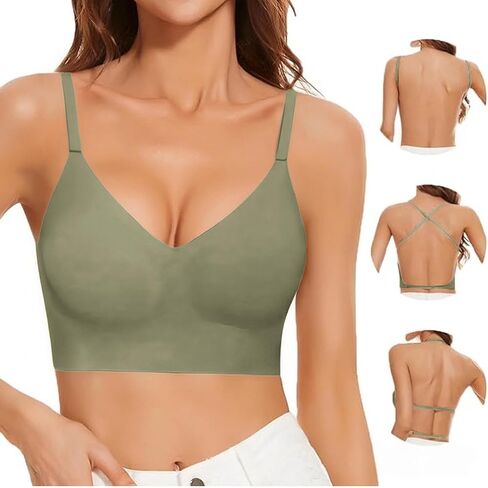 Low Back Bra Wireless Seamless Push Up Backless Jelly Bra Removable Convertible Support Everyday Halter Bralette in Kuwait