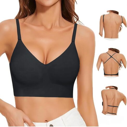 Low Back Bra Wireless Seamless Push Up Backless Jelly Bra Removable Convertible Support Everyday Halter Bralette in Kuwait