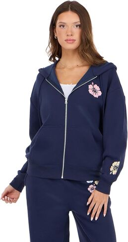 Forever 21 Women's Zip-up Hoodie With Graphic Patches Soft Fleece Sweatshirt in Kuwait
