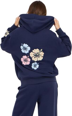 Forever 21 Women's Zip-up Hoodie With Graphic Patches Soft Fleece Sweatshirt in Kuwait